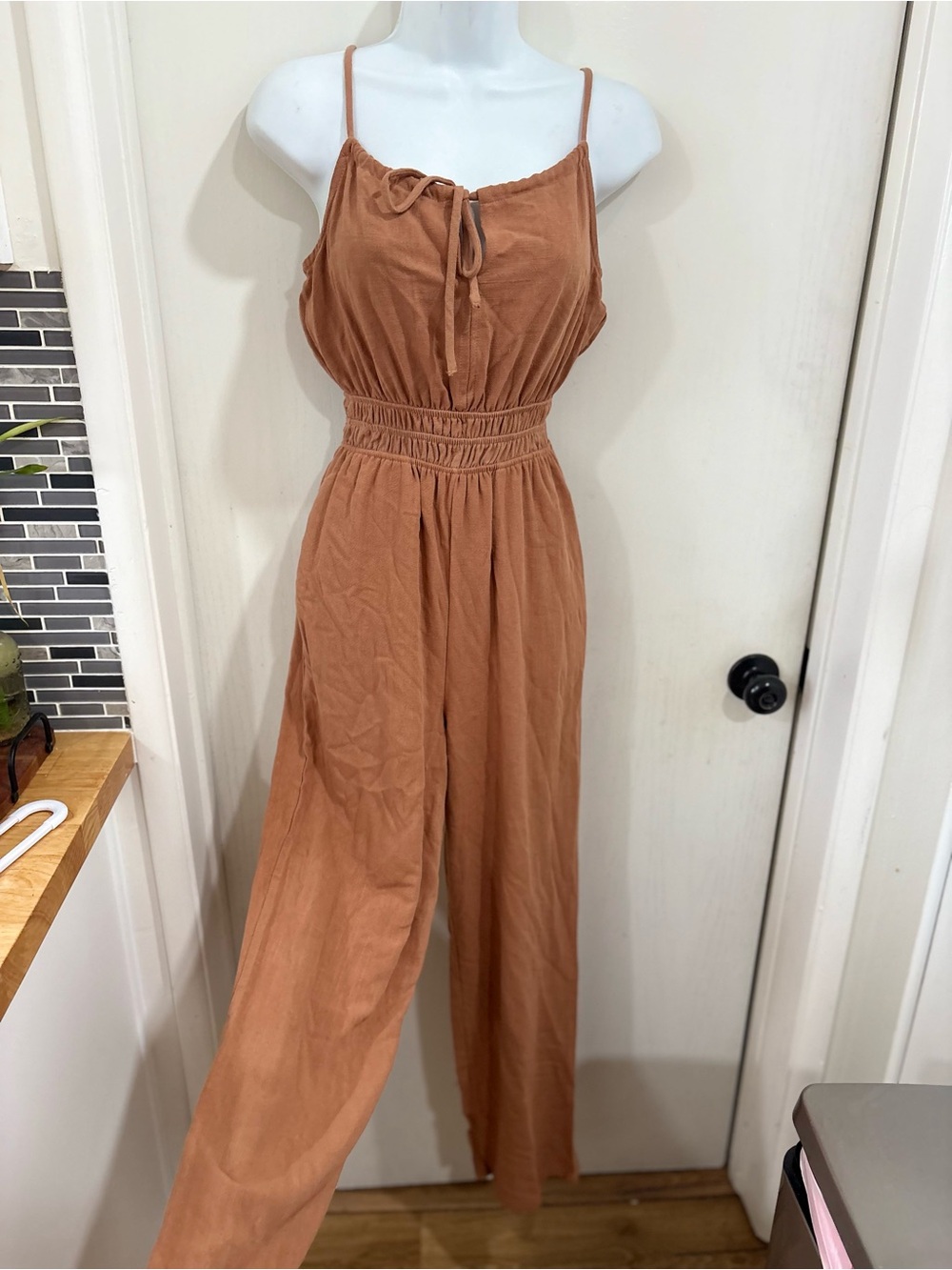 Spaghetti-Strap Wide-Leg Jumpsuit in Terracotta